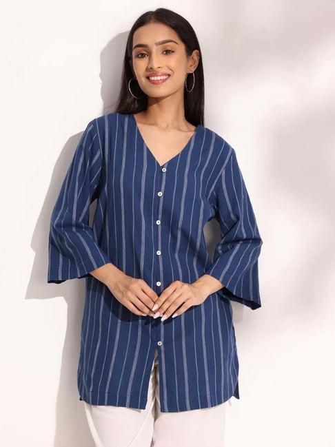 fabindia blue cotton striped tunic