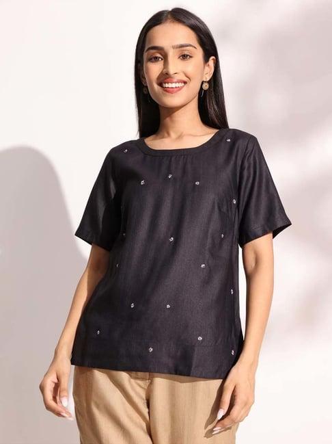 fabindia black embroidered top