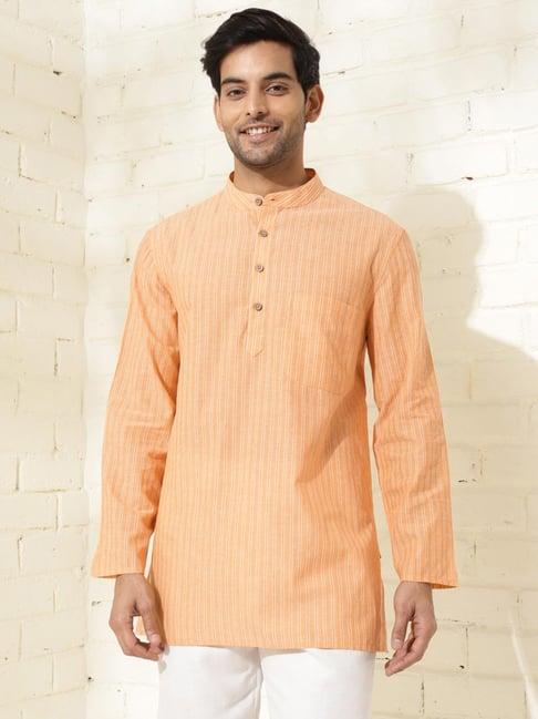 fabindia orange regular fit striped short kurta