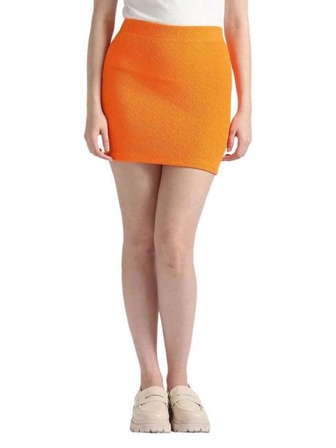 calvin klein vibrant orange embroidered bodycon skirt