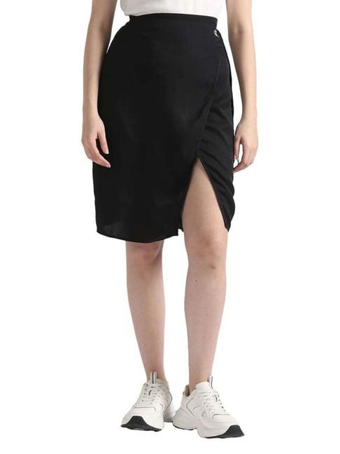 calvin klein ck black embroidered wrap skirt