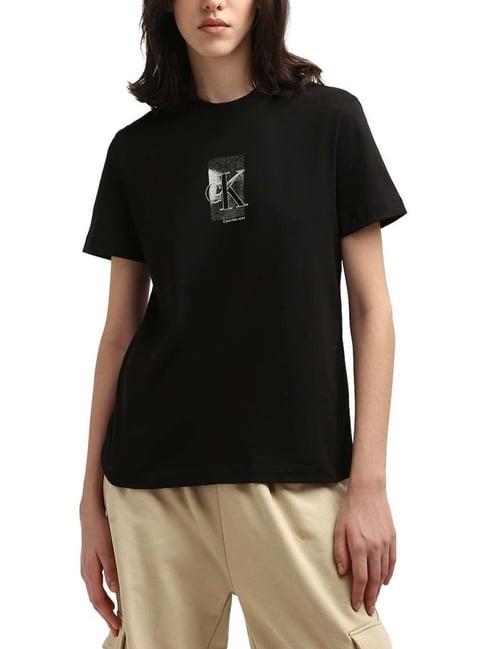 calvin klein black cotton logo print t-shirt