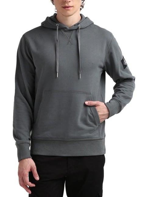 calvin klein grey regular fit hooded sweatshirt