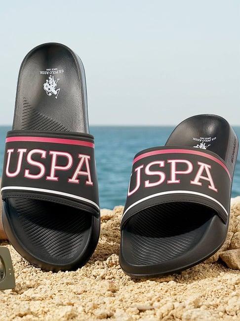 u.s. polo assn. men's black slides