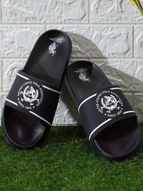 u.s. polo assn. men's black slides