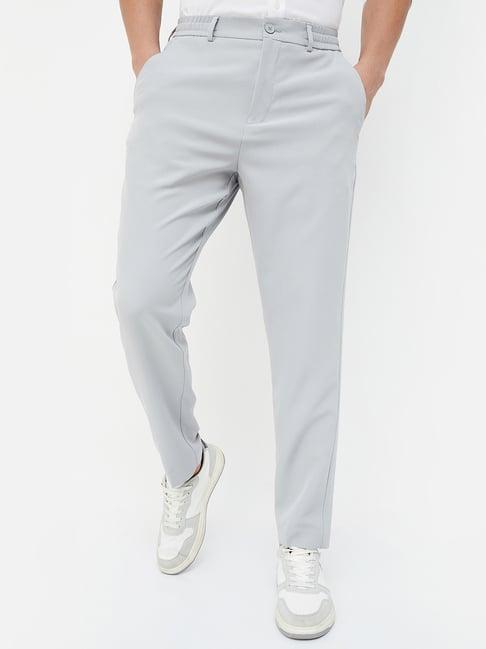 code by lifestyle light grey regular fit flat front trousers