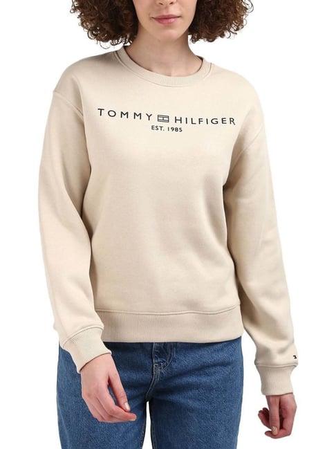 tommy hilfiger classic beige cotton printed sweatshirt