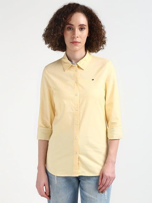 tommy hilfiger yellow cotton shirt