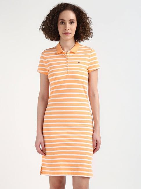 tommy hilfiger orange cotton striped dress