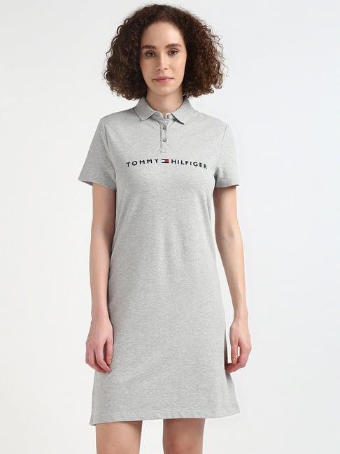 tommy hilfiger grey cotton logo print dress