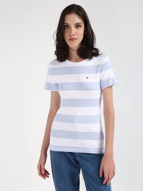 tommy hilfiger breezy blue multi cotton striped t-shirt