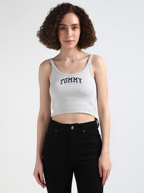 tommy hilfiger grey cotton logo print tank top