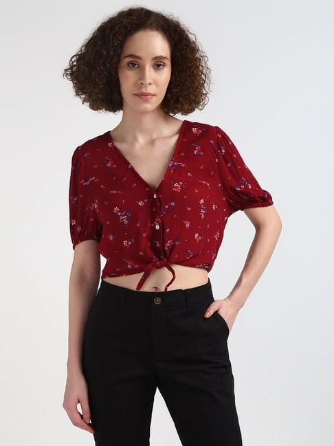 tommy hilfiger red floral print crop top