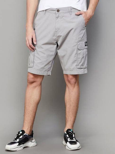 bossini light grey regular fit cotton cargo shorts