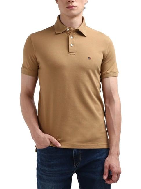 tommy hilfiger pinecone tan slim fit polo t-shirt