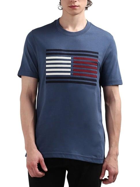 tommy hilfiger mid blue regular fit embroidered t-shirt