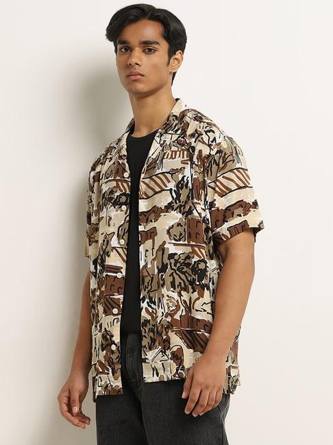 nuon by westside brown abstract design relaxed-fit shirt