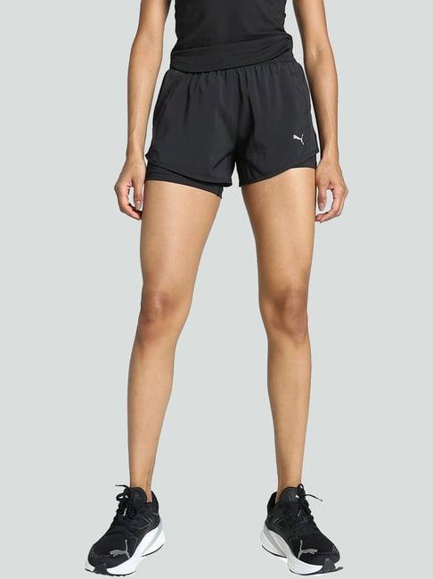 puma black mid rise sports shorts