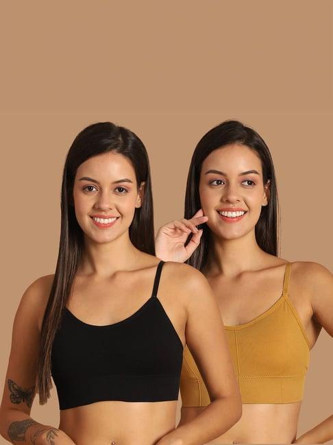 friskers black & mustard non-wired full coverage everyday bra - pack of 2