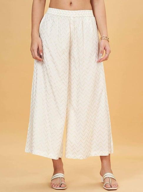 rangmanch by pantaloons off-white printed palazzos