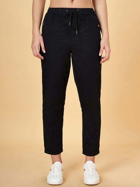 honey by pantaloons jet black cotton pants