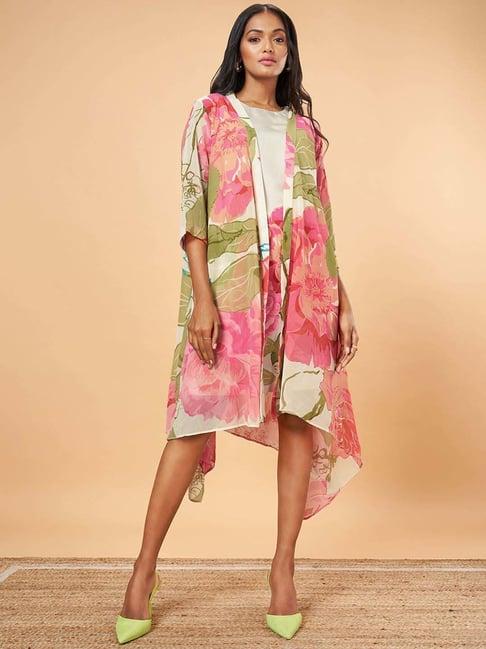 marigold lane off-white printed long shrug