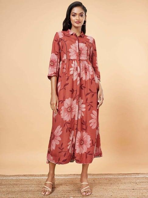 marigold lane rust cotton printed a-line dress