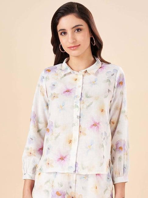 akkriti by pantaloons purple linen printed shirt