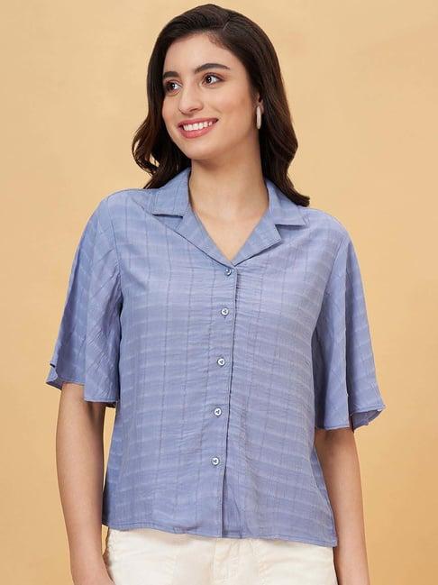 honey by pantaloons blue self pattern shirt