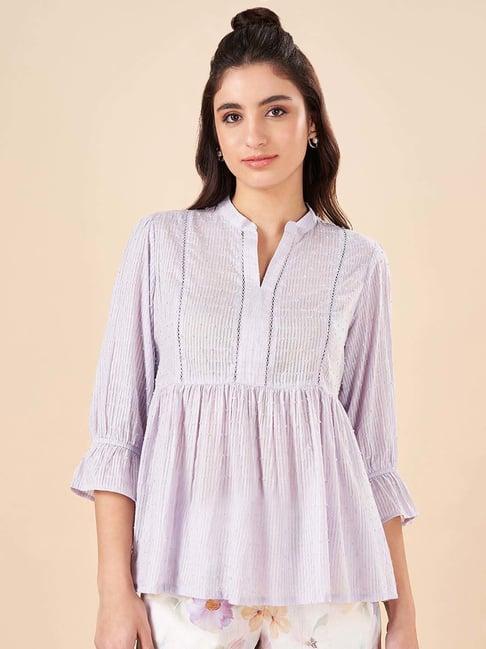 akkriti by pantaloons purple cotton self pattern tunic