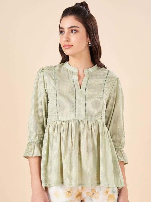 akkriti by pantaloons green cotton self pattern tunic