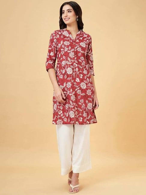 rangmanch by pantaloons brown printed straight kurti