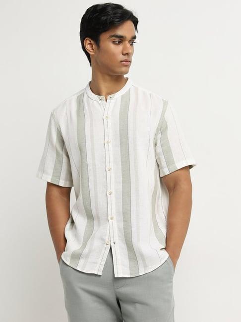 eta by westside sage striped resort-fit cotton shirt