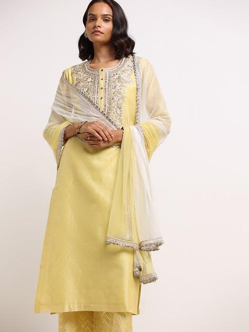 vark by westside yellow embroidered kurta set