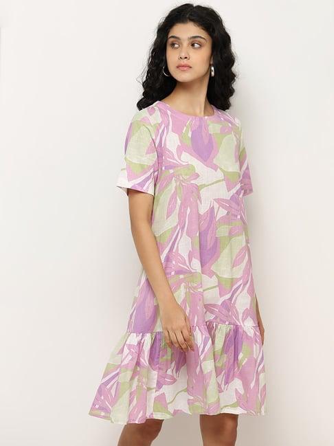 bombay paisley by westside lilac printed drop-waist cotton dress