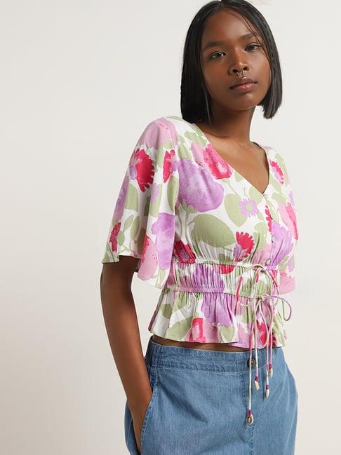 bombay paisley by westside multicolour floral printed smocked top