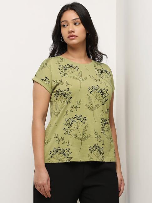 gia by westside light olive botanical design cotton t-shirt