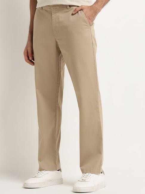 wes casuals by westside beige straight-fit mid-rise cotton blend chinos