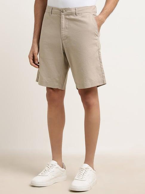 wes casuals by westside beige relaxed-fit mid-rise blended linen shorts