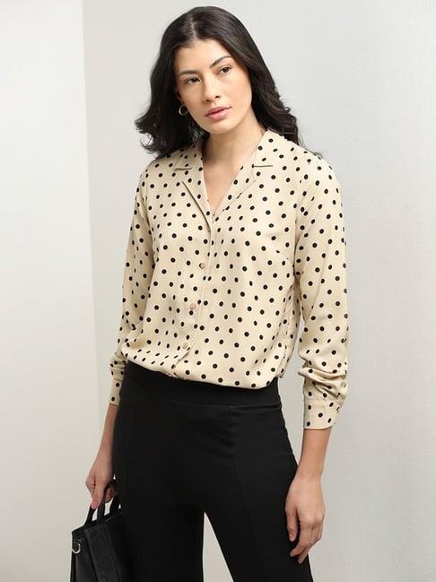 wardrobe by westside beige polka dot design shirt