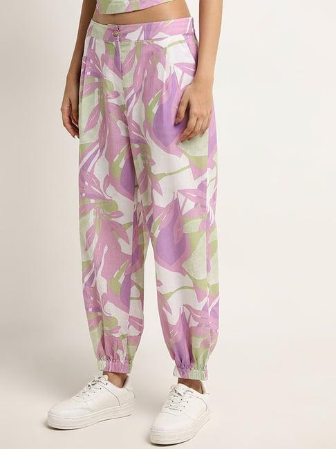 bombay paisley by westside lilac printed cotton blend high-rise pants