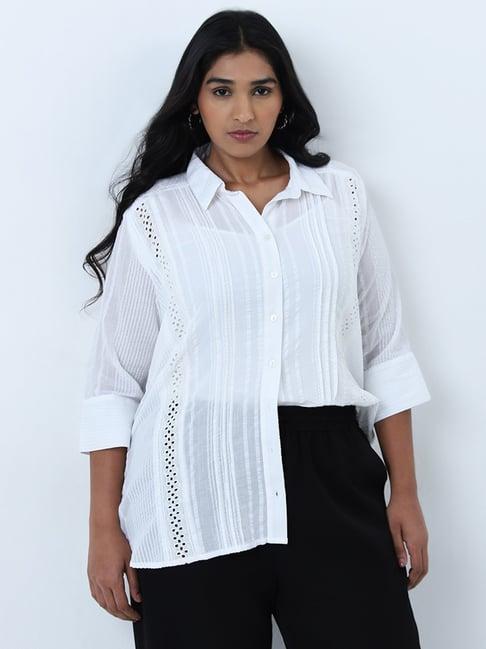 gia by westside white schiffli design seersucker cotton shirt