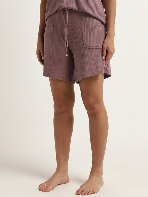 wunderlove by westside mauve ribbed-textured high-rise shorts