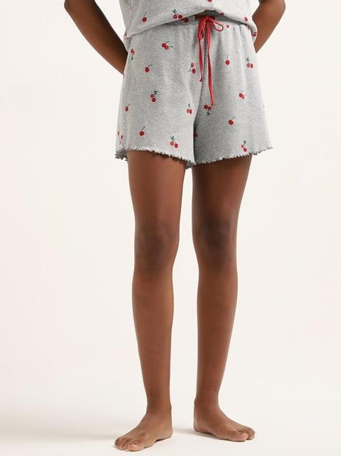 superstar by westside grey cherry printed high-rise cotton blend shorts