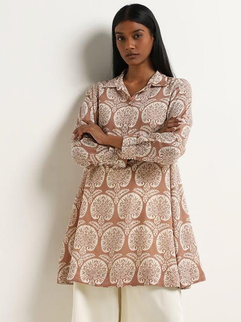 zuba by westside brown abstract printed a-line kurti