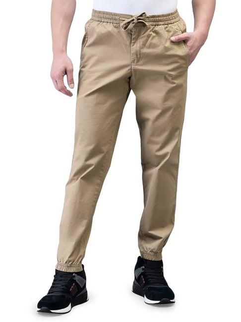 woodland beige regular fit drawstring trousers