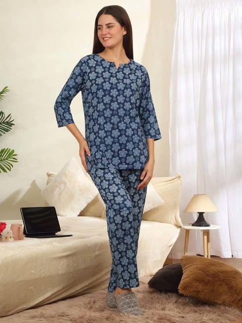 sweet dreams blue cotton printed top pyjamas set