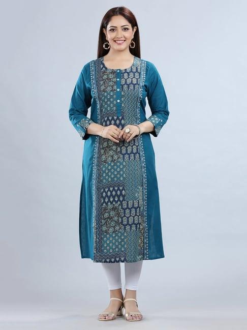 cotton culture blue printed a line kurta