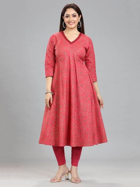 cotton culture coral embroidered a line kurta