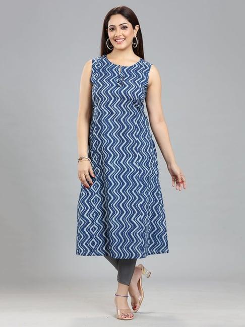 cotton culture navy printed a line kurta